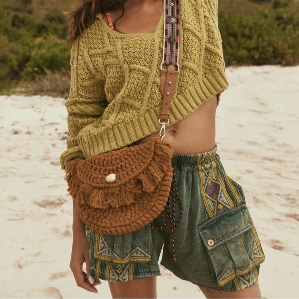 Free People Macrame Moon Crossbody Purse